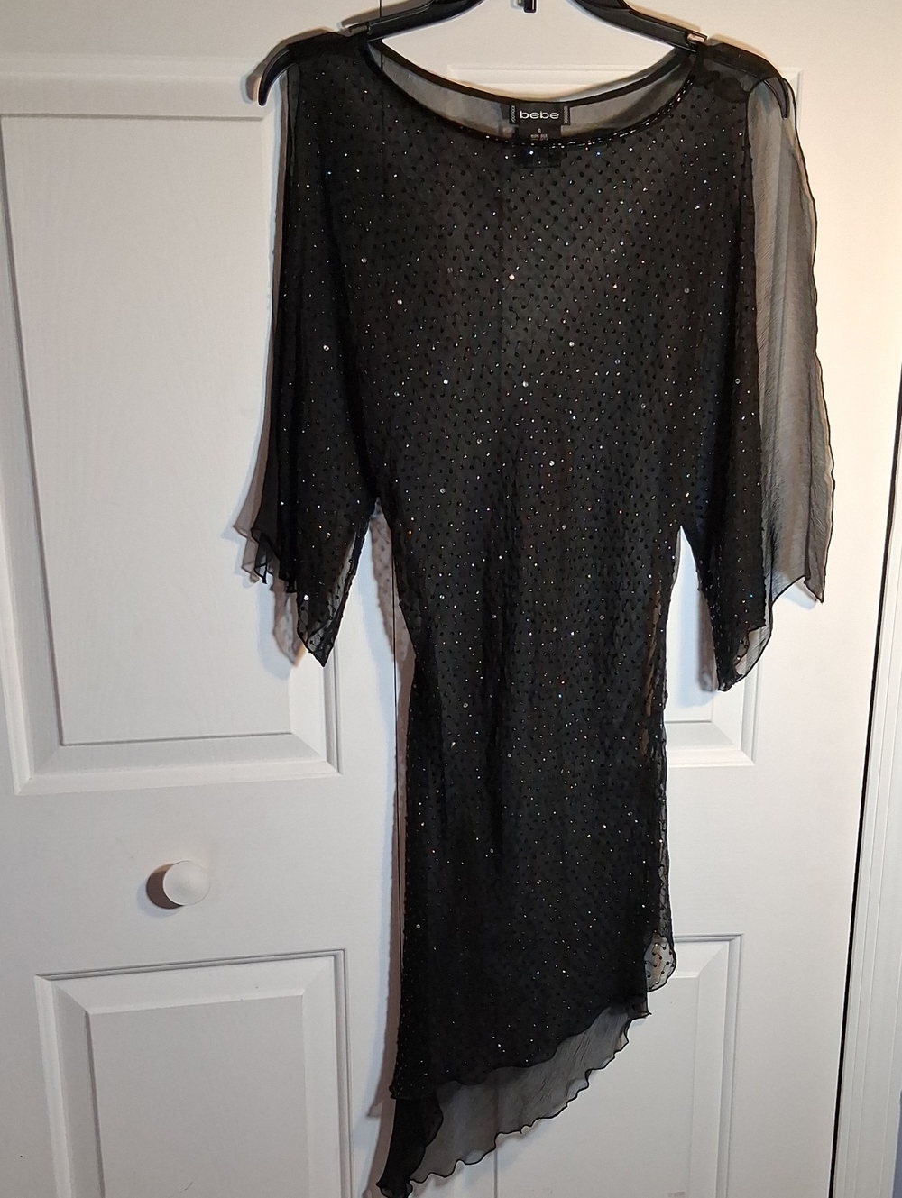 Sheer Over Dress Or Tunic Cold Shoulder bebe Black Asymmetrical Sparkle Dress